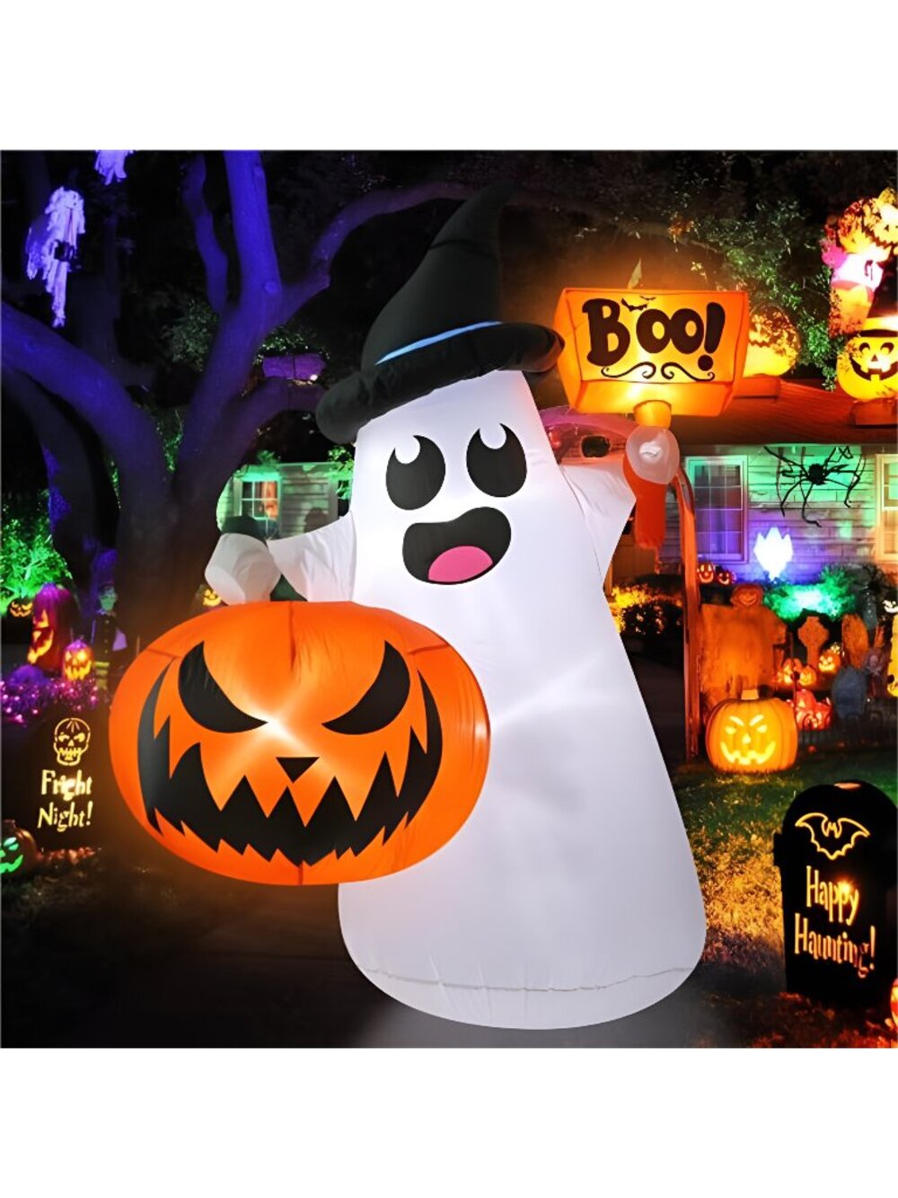 Inflatable Halloween Blow Ups, 5FT Outdoor Ghost Pumpkin Halloween Inflatables